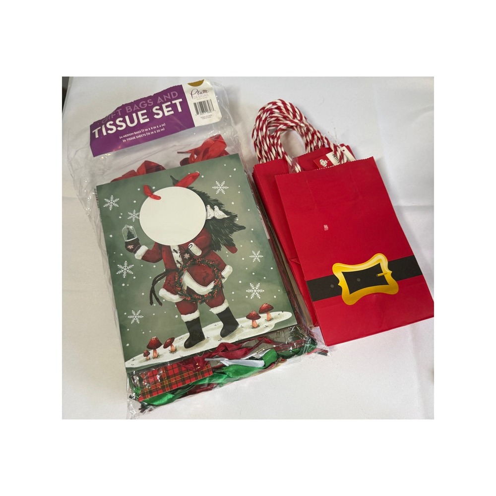 NWT Christmas Gift Bags Assorted Santa Snowman 2 Sizes 30 Count Holiday Festive